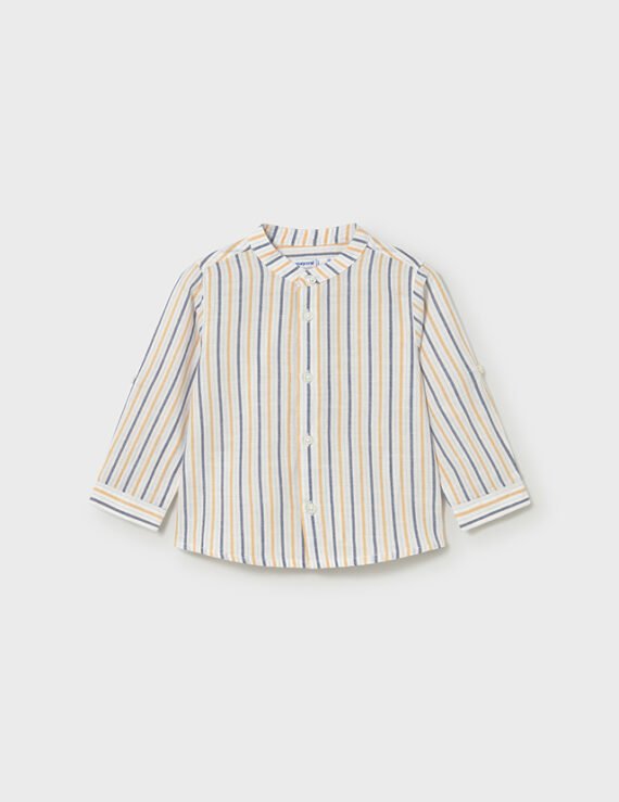 Long-sleeved linen shirt with baby mandarin collar