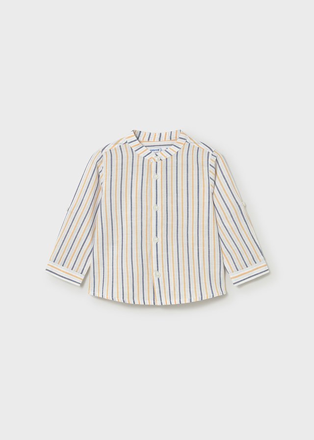 Long-sleeved linen shirt with baby mandarin collar
