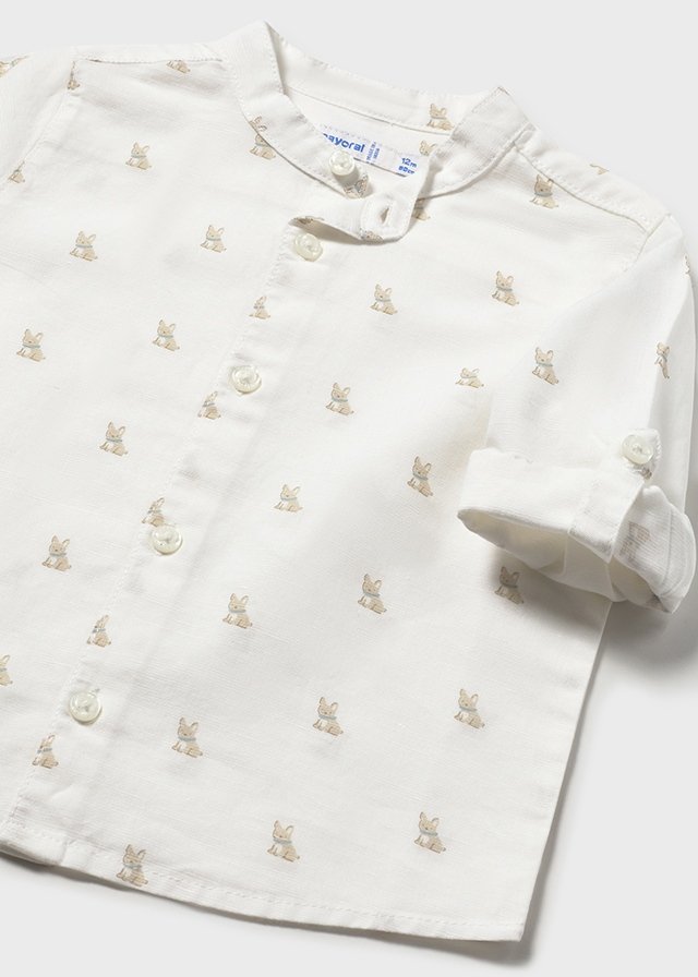 Long-sleeved linen shirt with baby mandarin collar