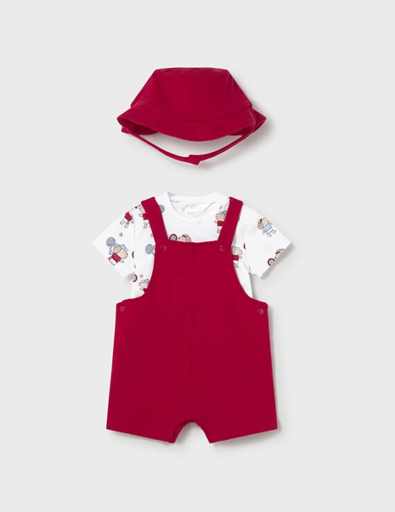 Mock dungarees with newborn hat