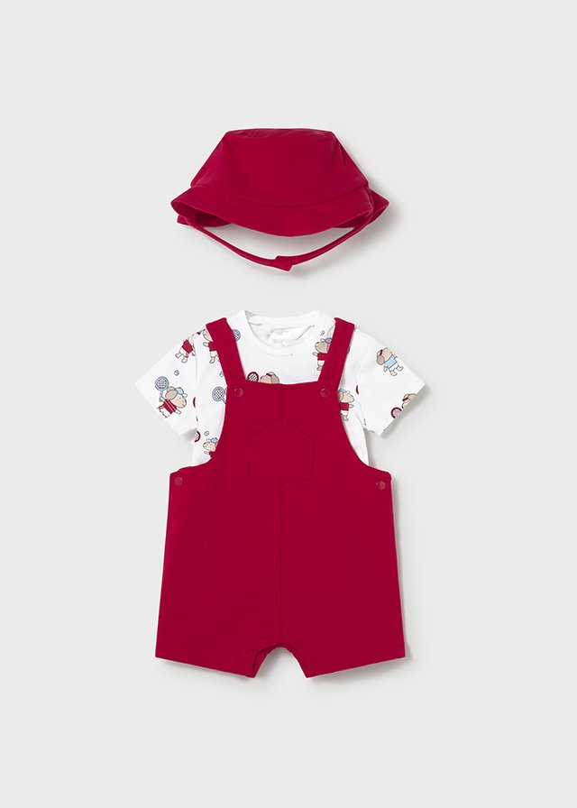 Mock dungarees with newborn hat