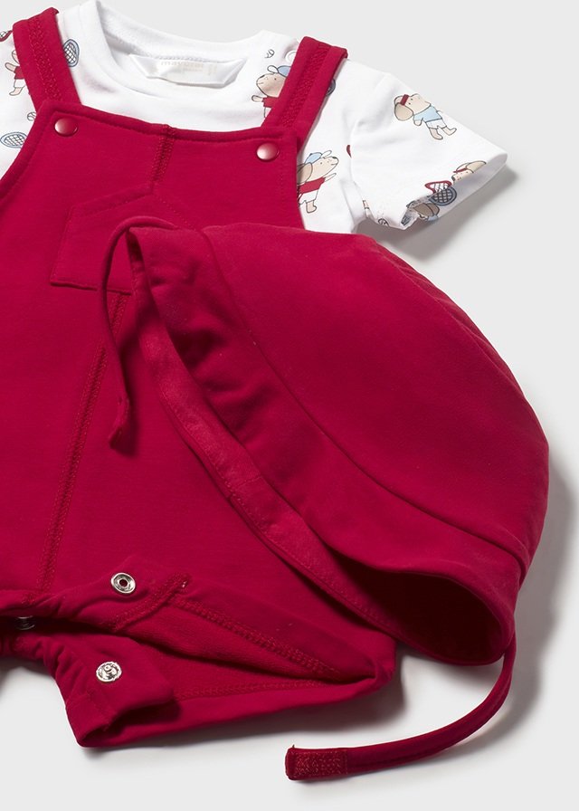 Mock dungarees with newborn hat