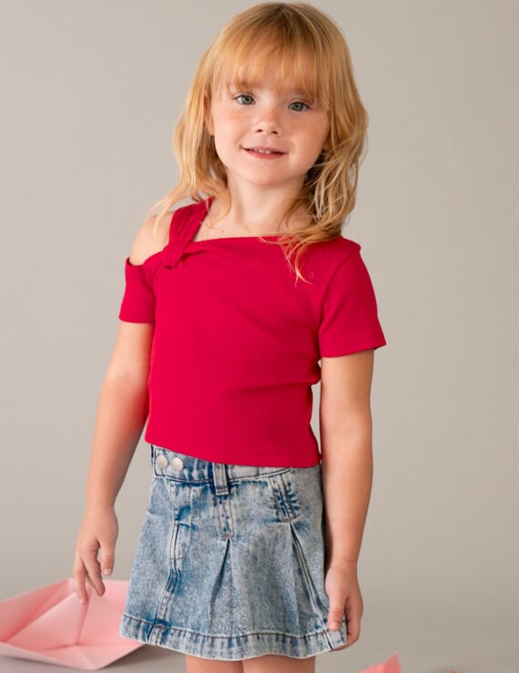 Girls' denim pleated skirt