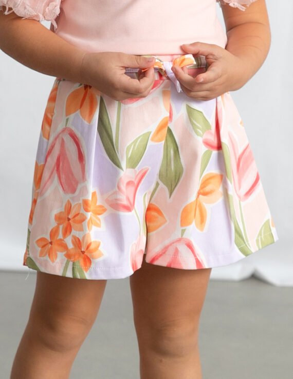 Printed pleated skirt trousers for girls