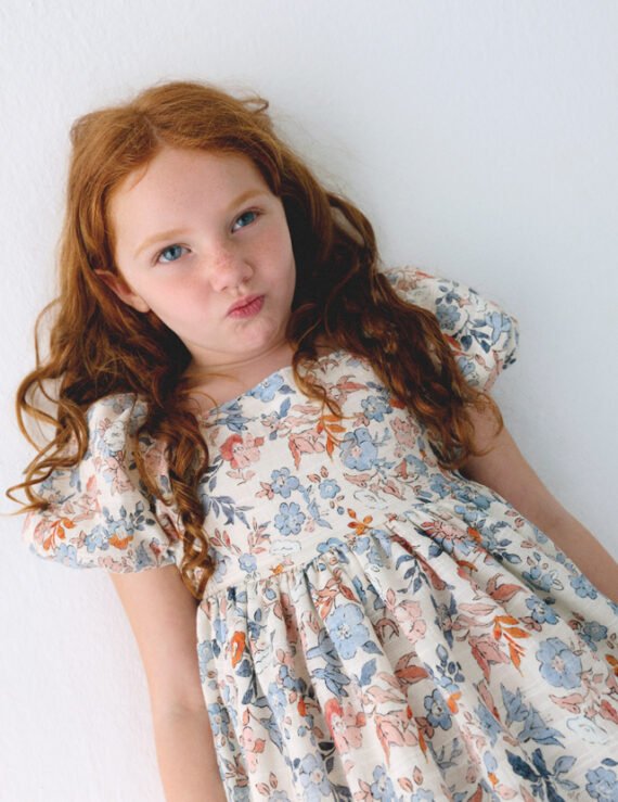 Girl's puff sleeve floral dress
