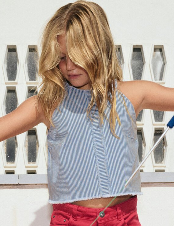 Girls' striped denim top
