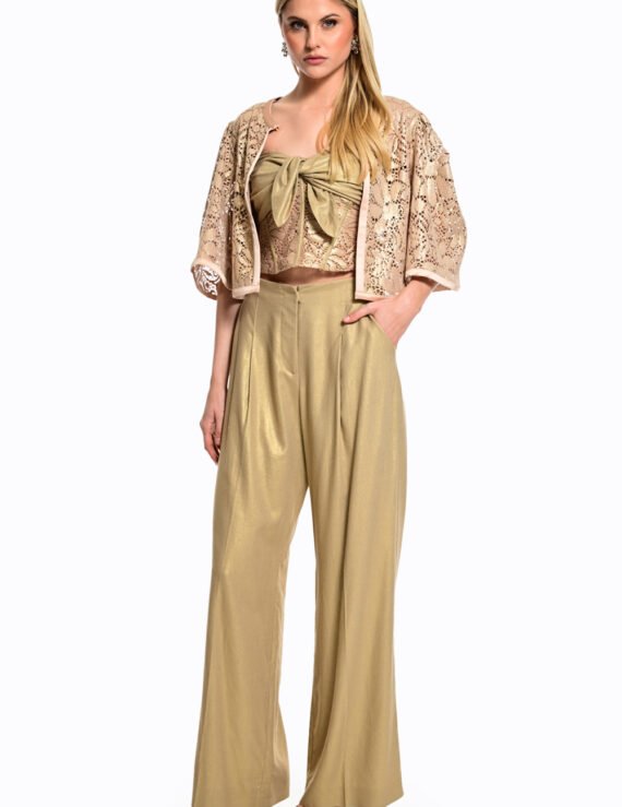 Golden Linen Wide Leg Pants