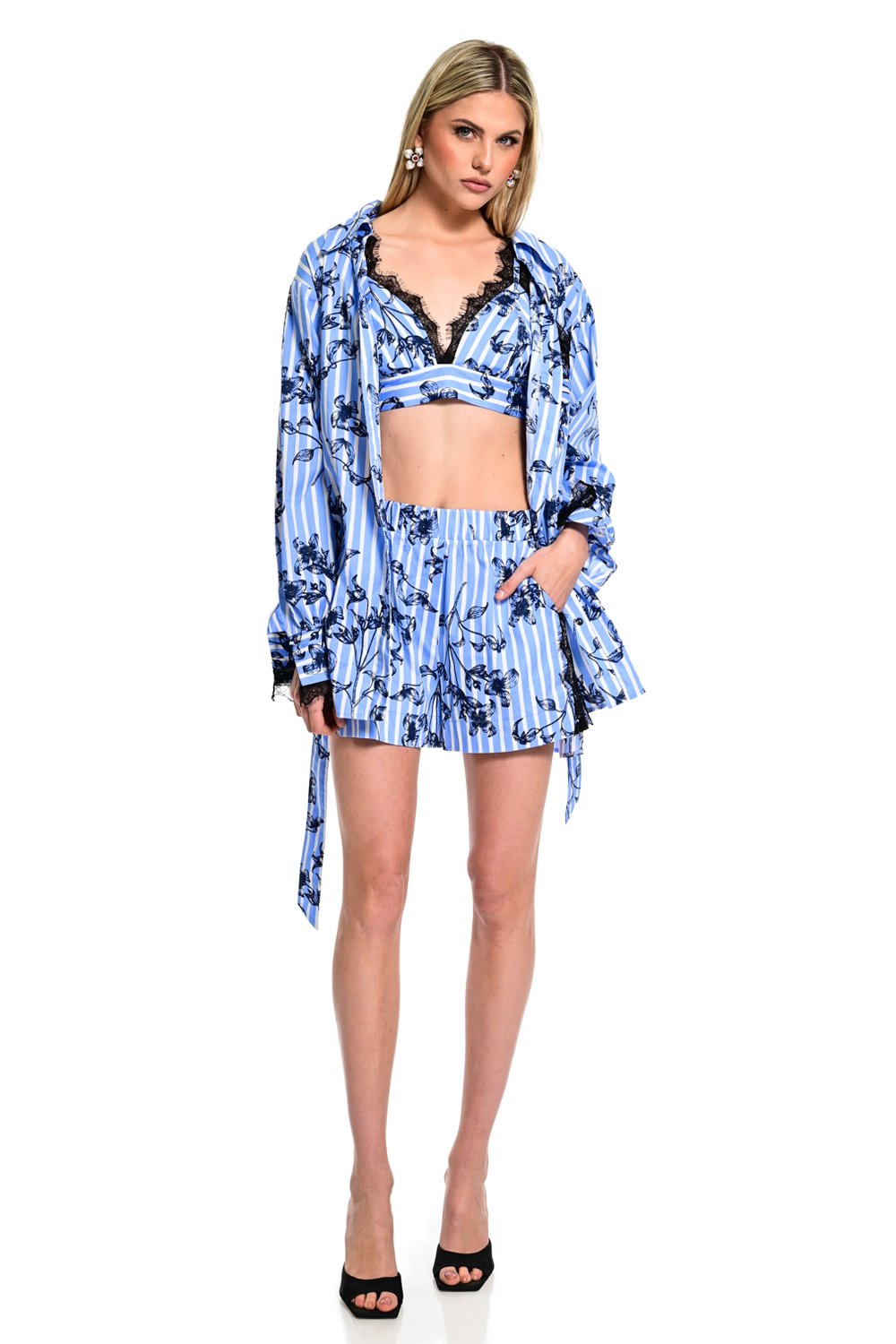 Shirt set stripes and lace