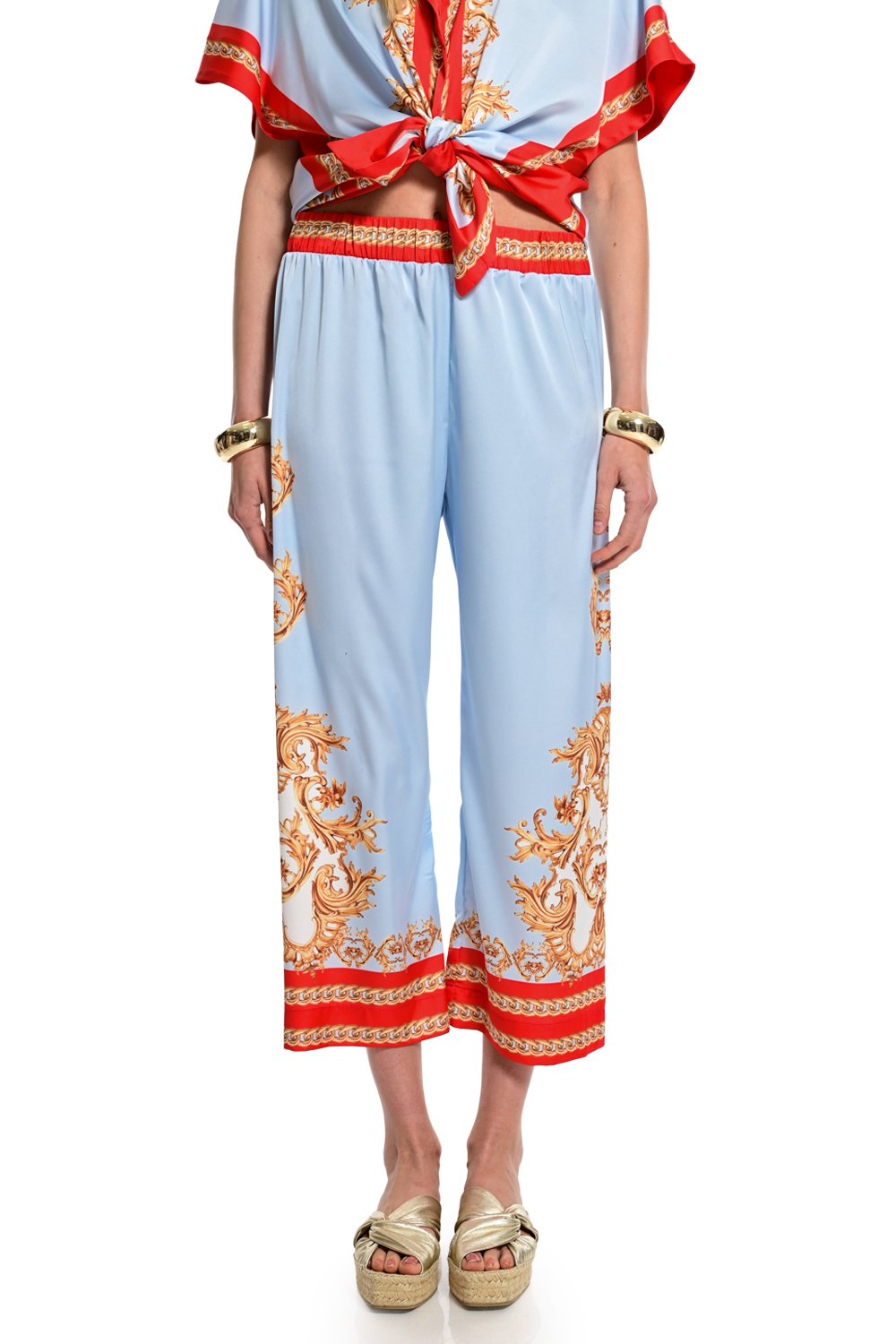 Shirt and pants silk print set
