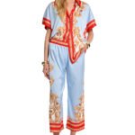 Shirt and pants silk print set