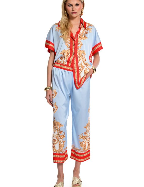 Shirt and pants silk print set