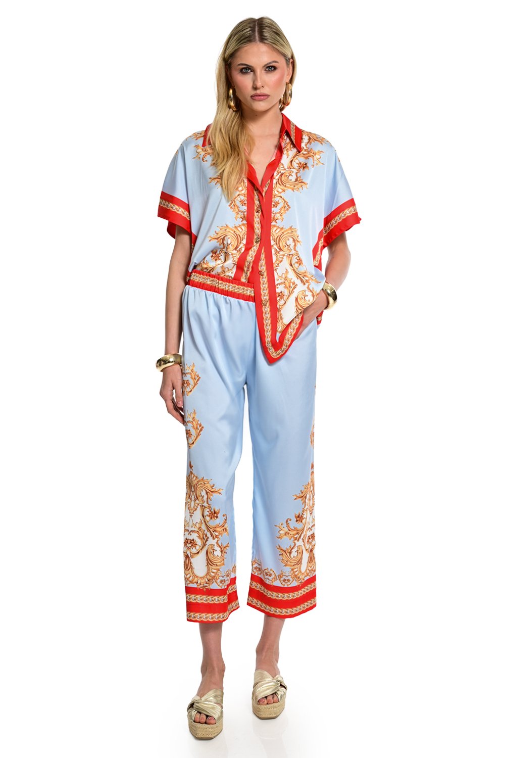 Shirt and pants silk print set
