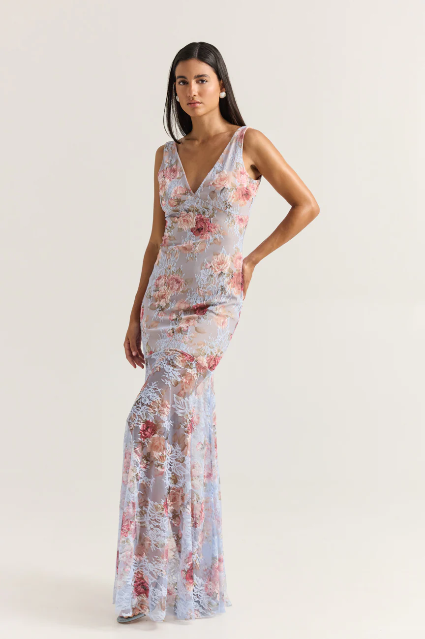 Maxi lace dress flower print
