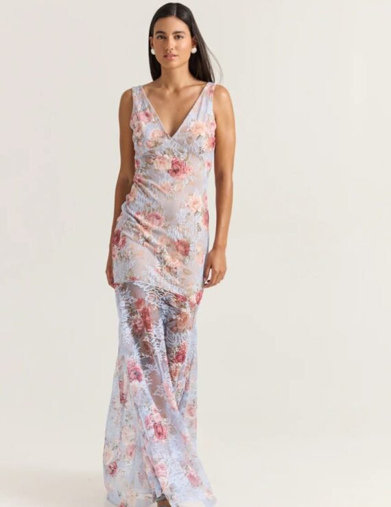 Maxi lace dress flower print