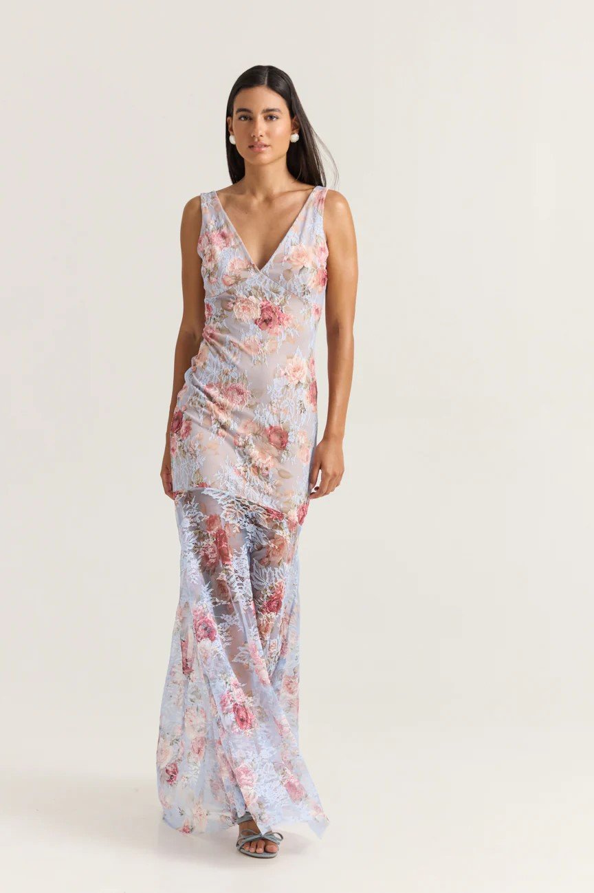 Maxi lace dress flower print