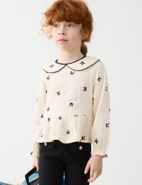 Girl Embroidered Blouse With Bows