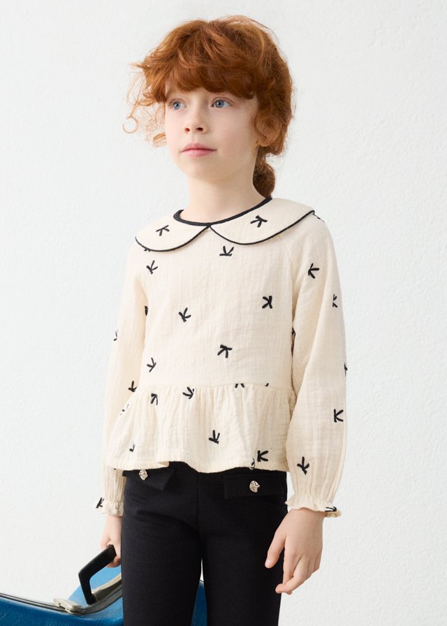 Girl Embroidered Blouse With Bows