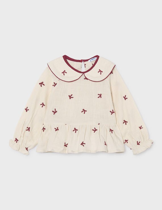 Girl Embroidered Blouse With Bows