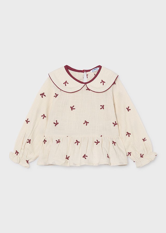 Girl Embroidered Blouse With Bows