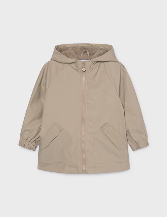 Girls' hooded rain jacket with fur trim