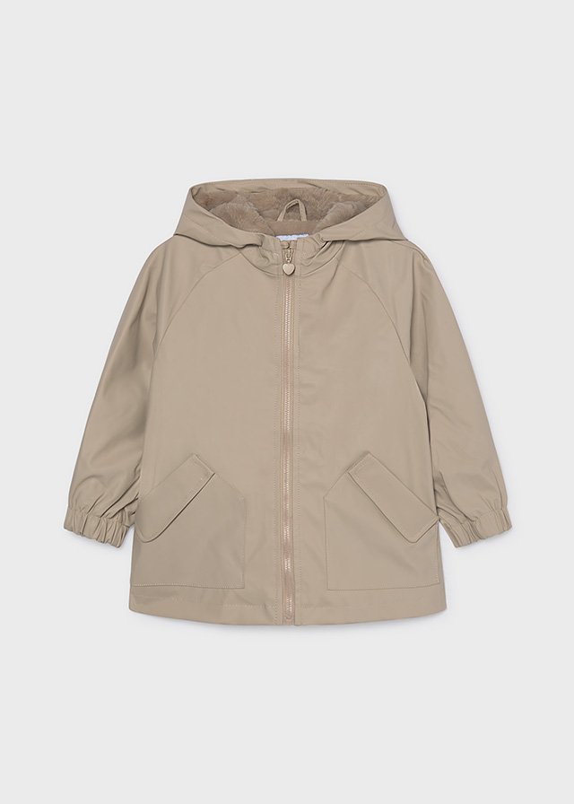 Girls' hooded rain jacket with fur trim