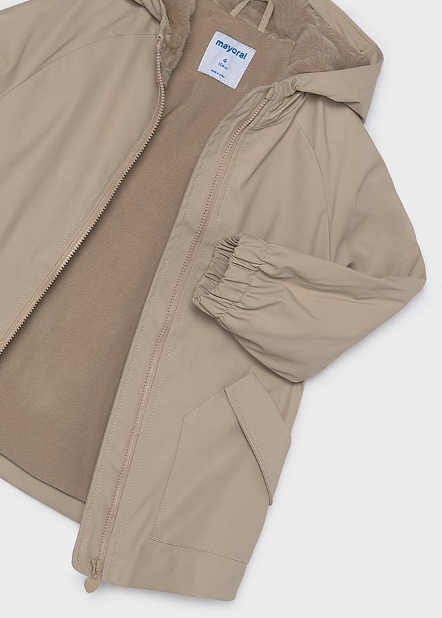 Girls' hooded rain jacket with fur trim
