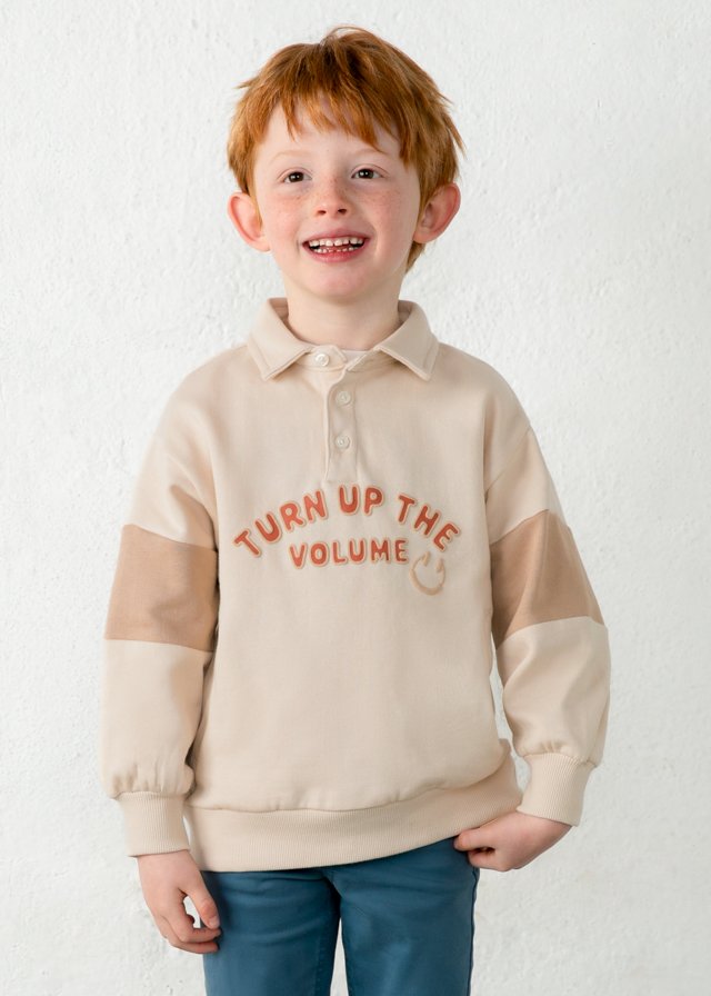 Boy Polo Collar Sweatshirt With Stripes