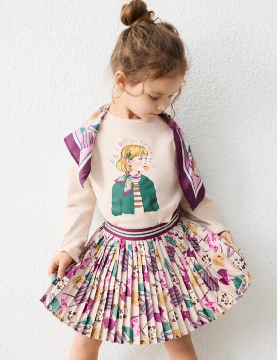 Girl print pleated skirt