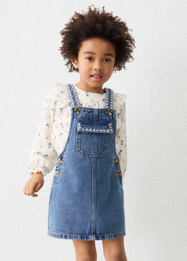 Girl embroidered dungarees