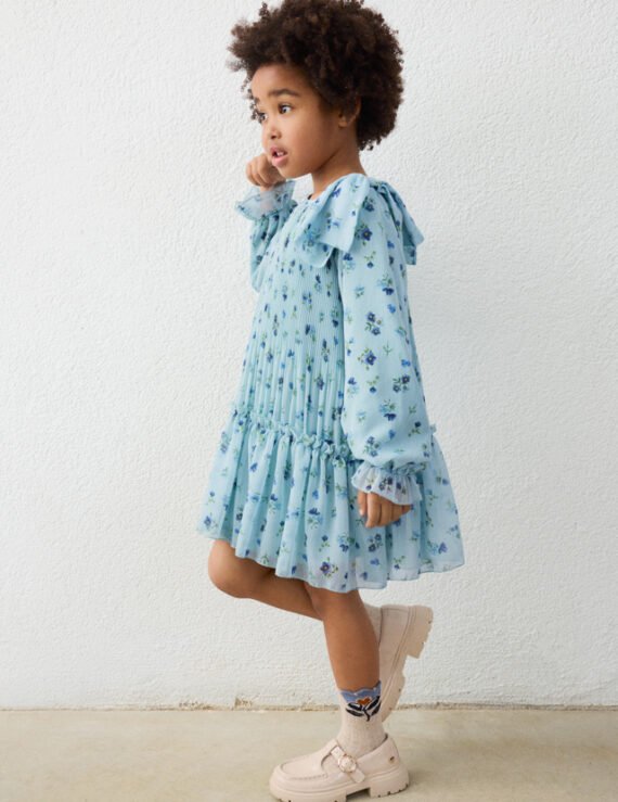 Printed pleated dress for girls