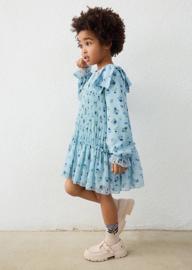 Printed pleated dress for girls