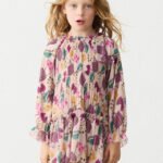 Printed pleated dress for girls