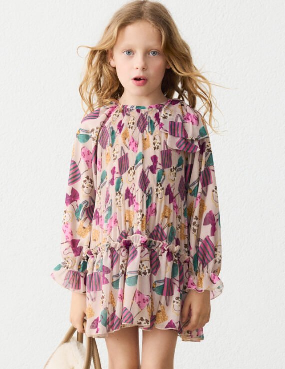 Printed pleated dress for girls