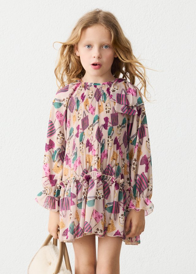 Printed pleated dress for girls