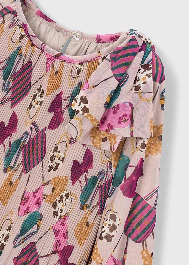 Printed pleated dress for girls