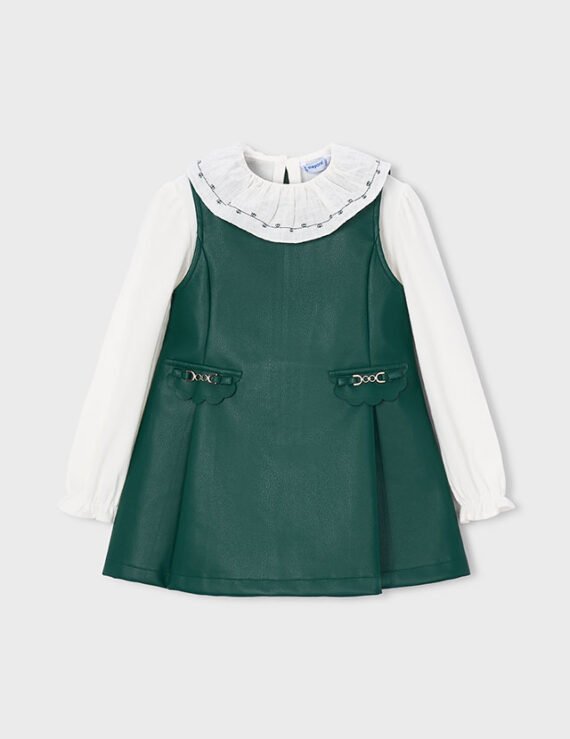 Girl Faux Leather Dress With Blouse