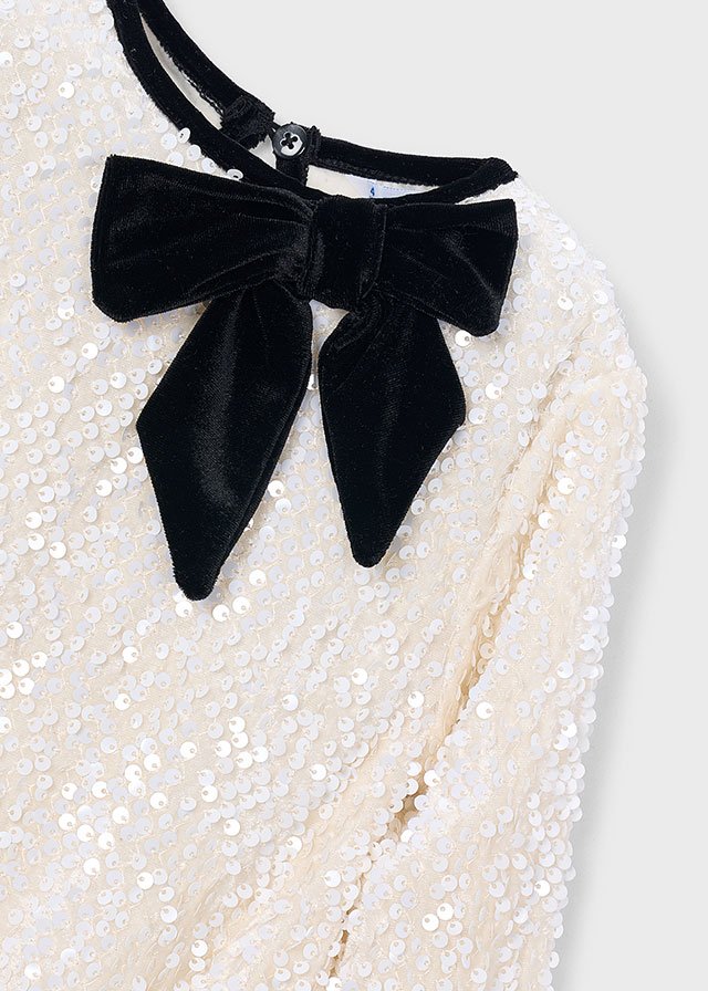Girl Velvet Sequin Dress With Bow