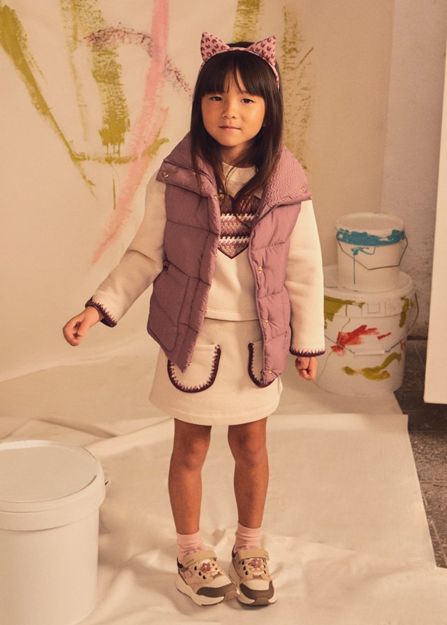 Girls' heart-print skirt and sweatshirt set