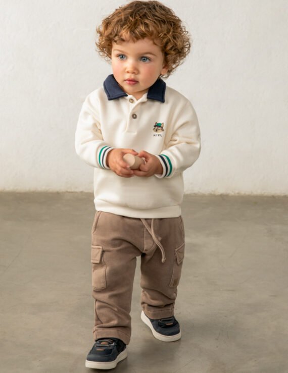 Baby polo-neck sweatshirt with screen print