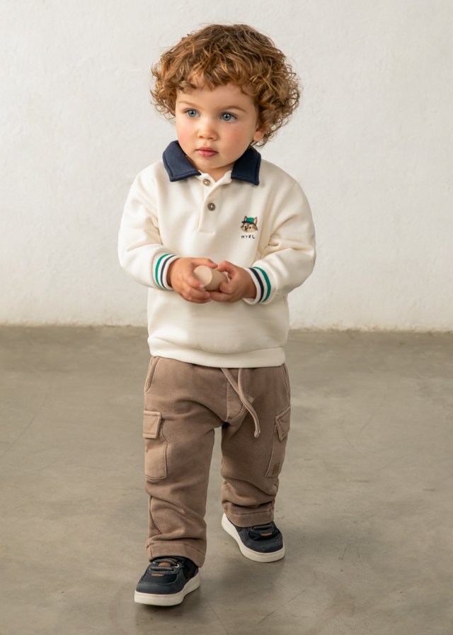 Baby polo-neck sweatshirt with screen print