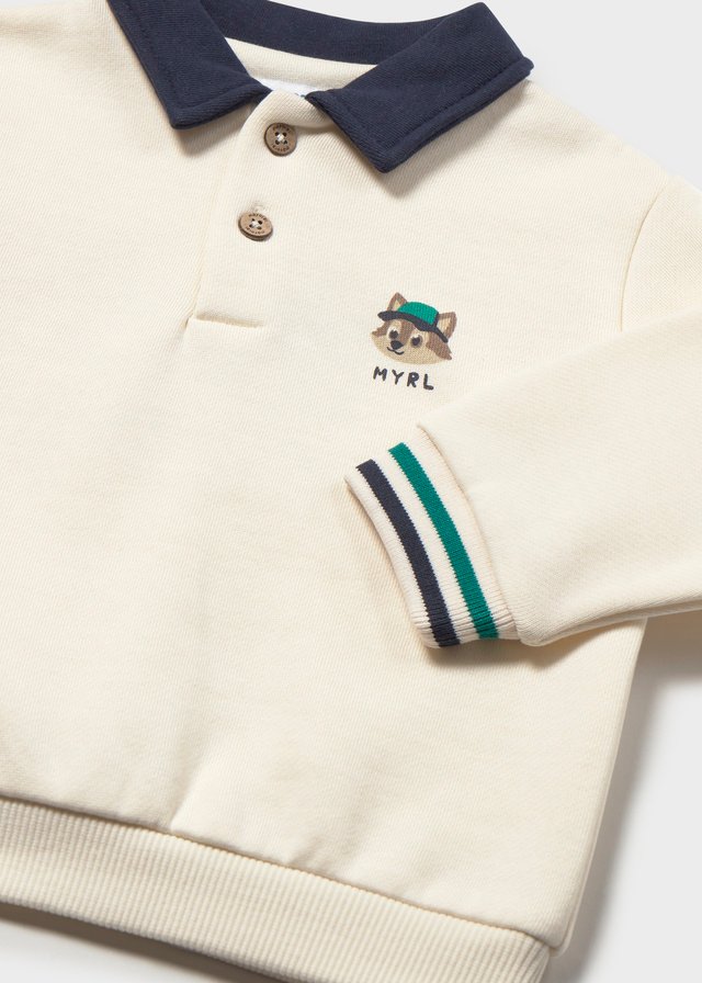 Baby polo-neck sweatshirt with screen print