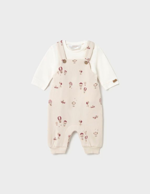 Newborn boy print dungarees and t-shirt set