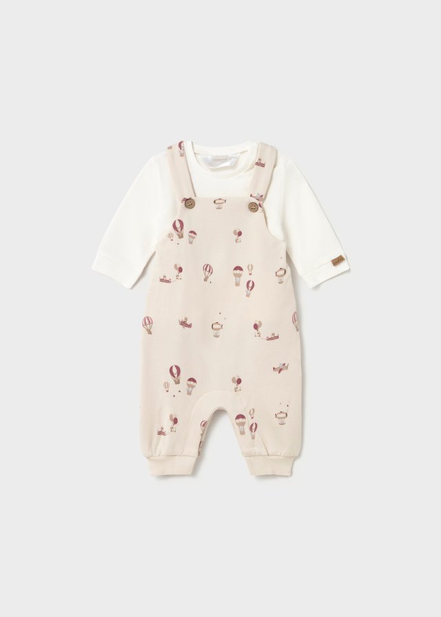 Newborn boy print dungarees and t-shirt set