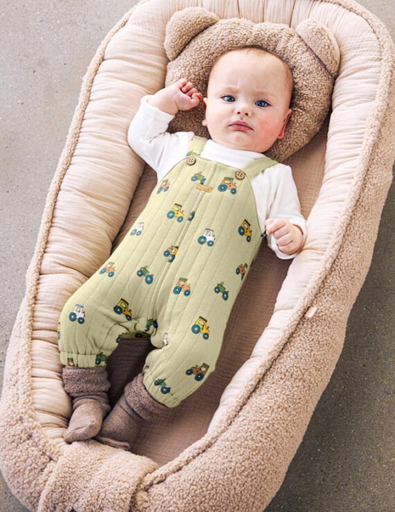 Newborn Boy Print Dungaree Babygrow