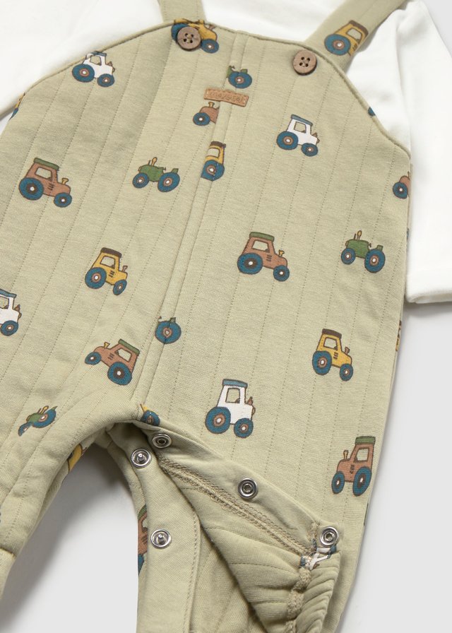 Newborn Boy Print Dungaree Babygrow