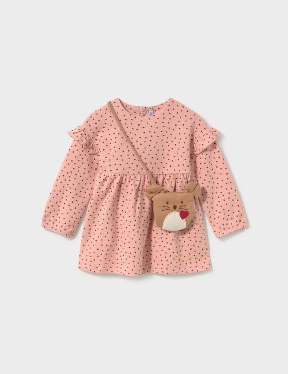 Printed dress with a baby bag