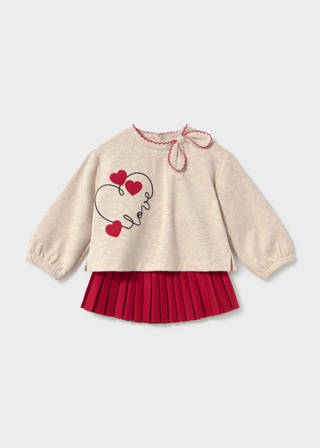 Baby Pleated Skirt and Hearts Sweatshirt Set
