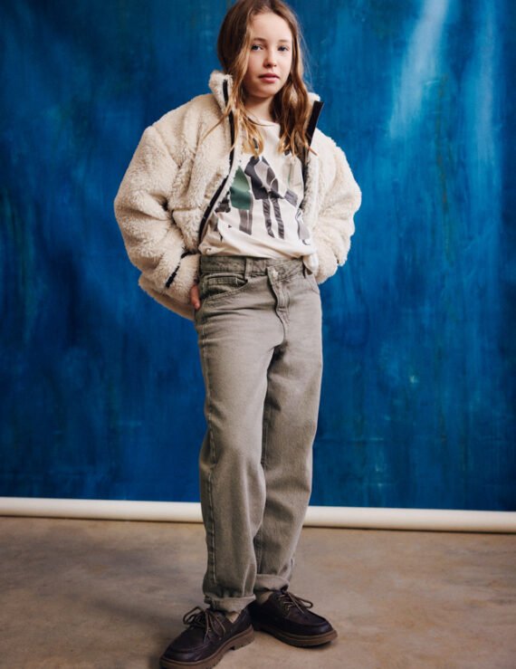 Girls' barrel-fit twill trousers