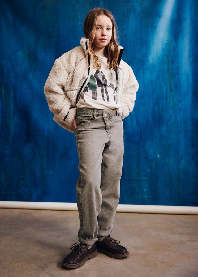 Girls' barrel-fit twill trousers