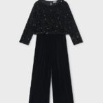 Girls' sequinned velvet jumpsuit